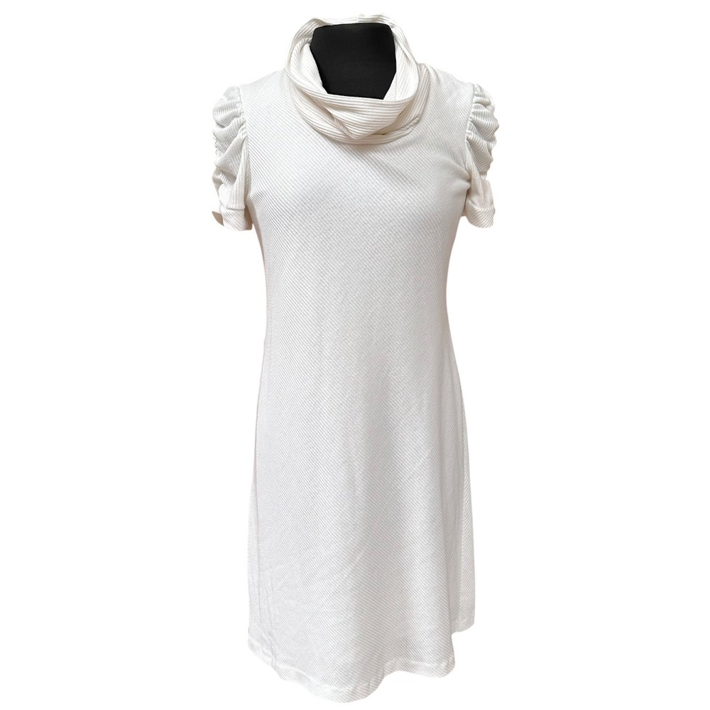 Robbie Bee White Ribbed‎ Cowl Neck Short Sleeve A-Line Dress Size M